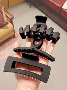 3入組女士實色方形和直形時尚髮卡，日常裝飾休閒必備 - 黑色 - 查看 1