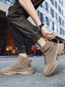 男士字母圖案魔術貼帶運動鞋,運動戶外運動鞋 - 卡其色 - 查看 6