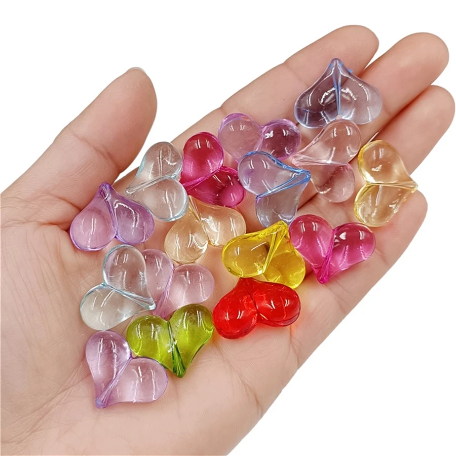 10顆透明愛心形珠子，耳環和項鍊DIY首飾製作配件，彩色亞克力，手工，17毫米*22毫米，間隔 - 彩色 - 查看 1