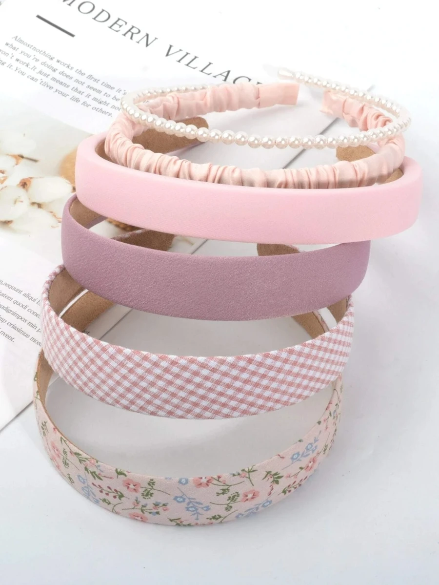 6pcs Faux Pearl & Pleated Decor Headband - Multicolor - View 1