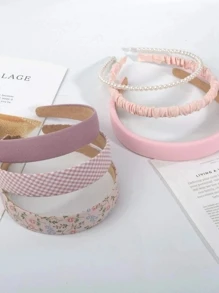 6pcs Faux Pearl & Pleated Decor Headband - Multicolor - View 4
