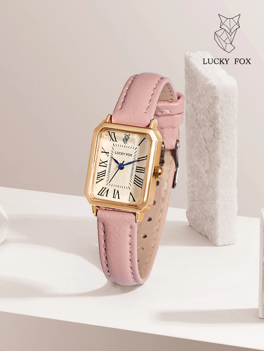LUCKYFOX Đồng hồ thạch anh vuông tối giản dành cho tuổi teen - Hồng - Xem 1