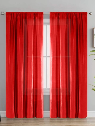 1pc Half Blackout Modern Simple Solid Color Finished Curtain With Shiny Satin Bottom