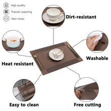 6pcs Waterproof Wipeable Pu Placemats, Perfect For Table Decor And Christmas Dinner, Kitchen Table Mats With Linen Texture - Khaki - View 6
