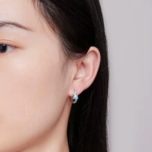 1對925純銀藍色海龜環形耳環，閃亮立體氧化鋯耳扣，女性度假派對夏日禮物精品珠寶 - 銀色 - 查看 5