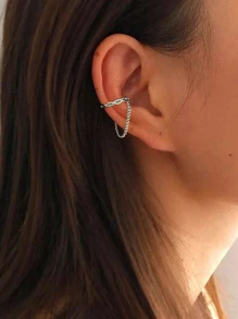 1pc Fashionable Classic Twisted Chain Non-pierced Earrings With Clip For Women's Party & Festival Outfits - Silver - View 2