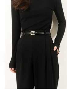 1 条女式黑色装饰牛仔裤，复古时尚，适合日常穿着，配有腰带，万圣节秋季，秋季，万圣节 - 黑色 - 查看 3