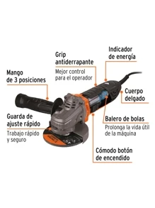 Esmeriladora angular 4-1/2" 950 W, ERGO-PRO, Truper ergo-4590 - Naranja - Ver 2