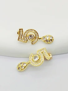 1對奢華微密釘五氧化鋯水滴形吊墜耳環 - 金黃色 - 查看 7