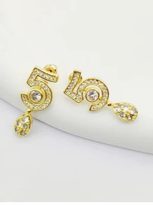 1對奢華微密釘五氧化鋯水滴形吊墜耳環 - 金黃色 - 查看 8