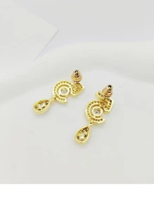 1對奢華微密釘五氧化鋯水滴形吊墜耳環 - 金黃色 - 查看 6