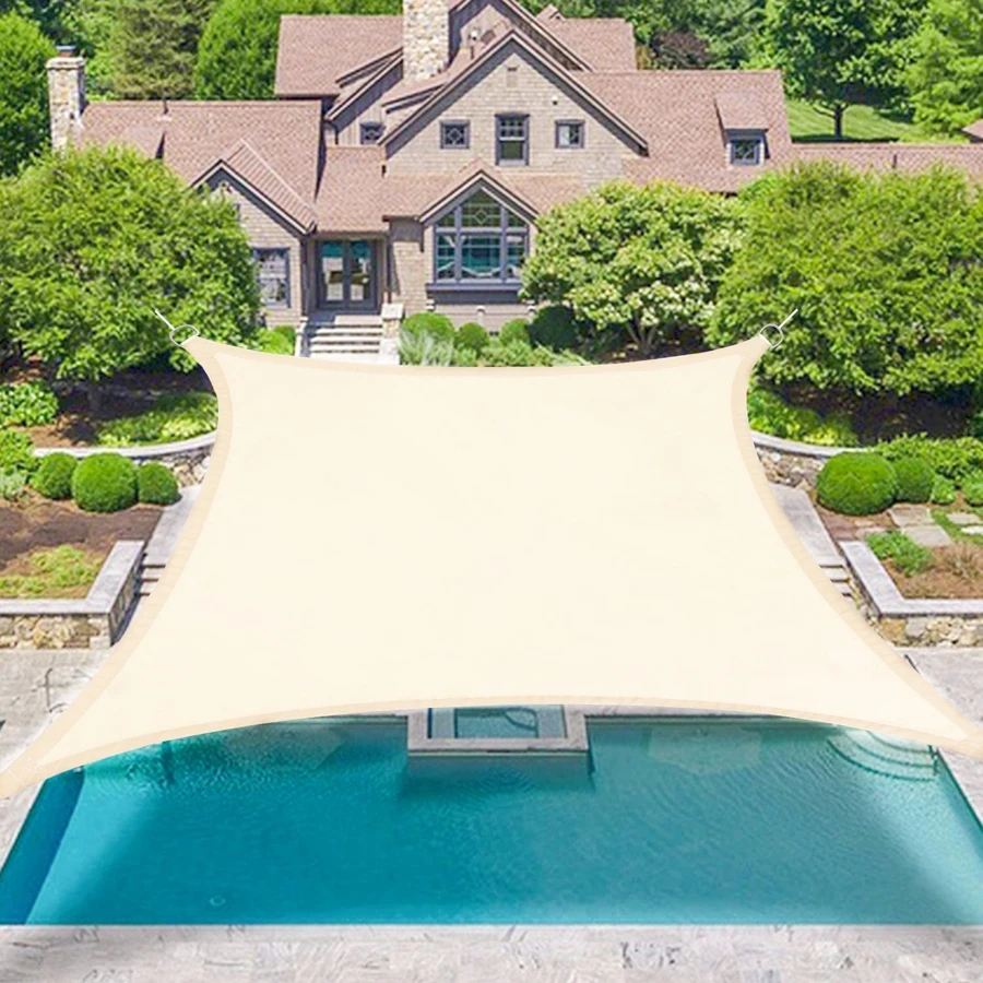1入組米色防水遮陽帆花園遮陽布方形長方形戶外遮陽篷適用於陽台露台庭院游泳池停車場遮陽棚 - 米色 - 查看 1
