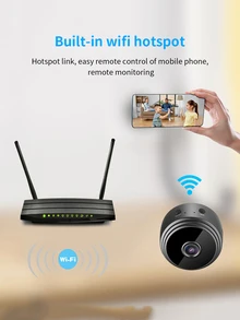 A9迷你攝像機高清2.4g Wifi網絡攝像機帶夜視、智能家居安全、移動遠程查看、運動檢測警報推送和嬰兒監視器功能 - 黑色 - 查看 3