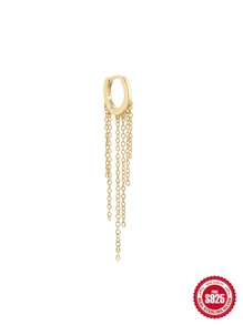 1 pieza Aro con borlas y cadena sólida de plata esterlina S925 para mujeres, joyería fina para fiestas de bodas y compromisos, joyería nupcial para vacaciones - Amarillo Oro - Ver 3