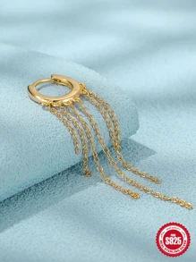 1 pieza Aro con borlas y cadena sólida de plata esterlina S925 para mujeres, joyería fina para fiestas de bodas y compromisos, joyería nupcial para vacaciones - Amarillo Oro - Ver 2