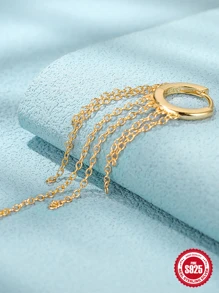 1 pieza Aro con borlas y cadena sólida de plata esterlina S925 para mujeres, joyería fina para fiestas de bodas y compromisos, joyería nupcial para vacaciones - Amarillo Oro - Ver 5