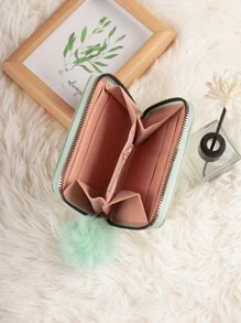 时尚花卉图案短款钱包带吊坠便携，钱，现金白领人士，适合女大学生，工作，商务，通勤，办公室，周年纪念，情侣，生日礼物，情人节礼物，礼物 - 綠色 - 查看 3