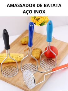 Amassador Batatas Legumes Espremedor Aço Inox Cabo Colorido - Multicolorido - Visão 1