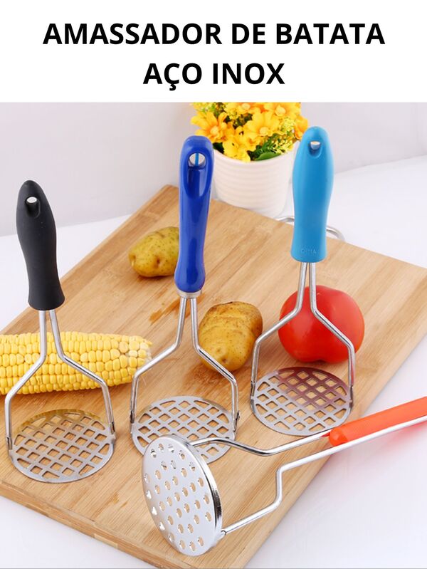 Amassador Batatas Legumes Espremedor Aço Inox Cabo Colorido
