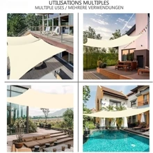 1入組米色防水遮陽帆花園遮陽布方形長方形戶外遮陽篷適用於陽台露台庭院游泳池停車場遮陽棚 - 米色 - 查看 5