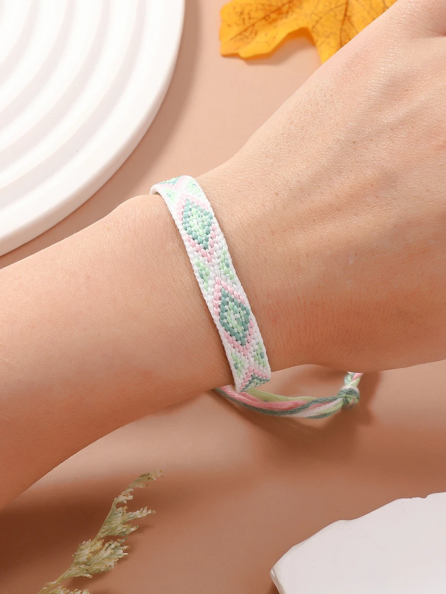 1 pieza Pulsera amistad estilo bohemio trenzado tejido cuerda - Multicolor - Ver 1
