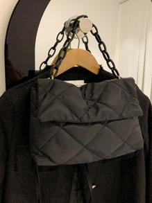 Acrylic Chain Decor Large Capacity Crossbody Bag With Embroidered Rhinestone Pattern - Black - View 5