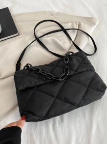 Acrylic Chain Decor Large Capacity Crossbody Bag With Embroidered Rhinestone Pattern - Black - View 7