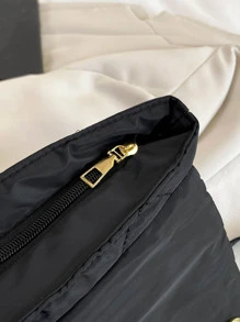 Acrylic Chain Decor Large Capacity Crossbody Bag With Embroidered Rhinestone Pattern - Black - View 8