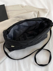 Acrylic Chain Decor Large Capacity Crossbody Bag With Embroidered Rhinestone Pattern - Black - View 9