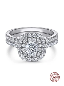 Bộ 2 Thanh Lịch Sang Trọng Bạc 925 Lấp Lánh Nhân Tạo Đính Đá Cubic Zirconia Kỷ Niệm Đính Hôn Cho Nữ - Bạc - Xem 2