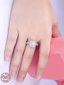 Bộ 2 Thanh Lịch Sang Trọng Bạc 925 Lấp Lánh Nhân Tạo Đính Đá Cubic Zirconia Kỷ Niệm Đính Hôn Cho Nữ - Bạc - Xem 6