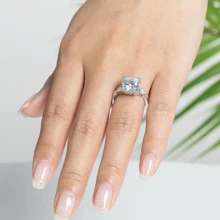 1入組3克拉圓形切方晶鋯石訂婚戒指適合女士925純銀7.5MM方晶鋯石週年紀念日結婚戒指首飾類禮物 - 銀色 - 查看 3