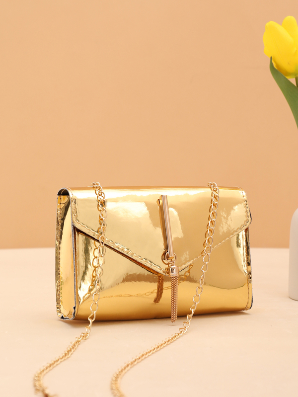 Bolsa de Ombro com Corrente Brilhante da Moda, com Detalhes em Franjas e Reflexivos a Laser