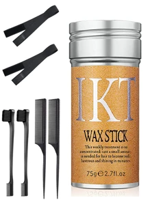 Juego de 7 piezas - 1 pieza Barra de cera para el cabello para bordes y pelucas, 2 piezas Cepillo para cepillar el cabello, 2 piezas Peine con punta para peinar el cabello, 2 piezas bandas elásticas para los bordes de las pelucas para mujeres - Negro - Ver 1