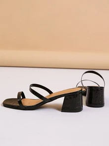 Fashionable Black Simple Classic Chunky High Heel Sandals - Black - View 6