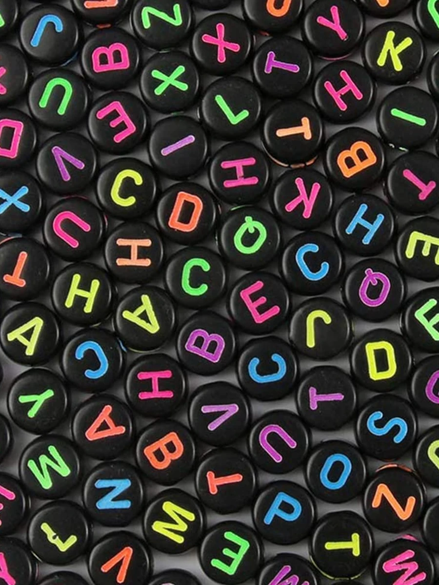 100顆亞克力字母珠字母珠字母珠手鍊和珠寶製作 - 彩色 - 查看 1