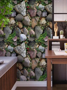 1 件石头图案墙纸自粘墙贴适用于客厅卧室装饰，翻新贴纸可撕墙板，墙纸，壁纸，春季装饰品让您的家焕然一新，拉玛装饰贴纸礼物生日毕业 - 彩色 - 查看 2