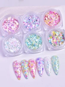 6 hộp nhũ trang trí móng tay hình tròn - Nhiều màu - Xem 1