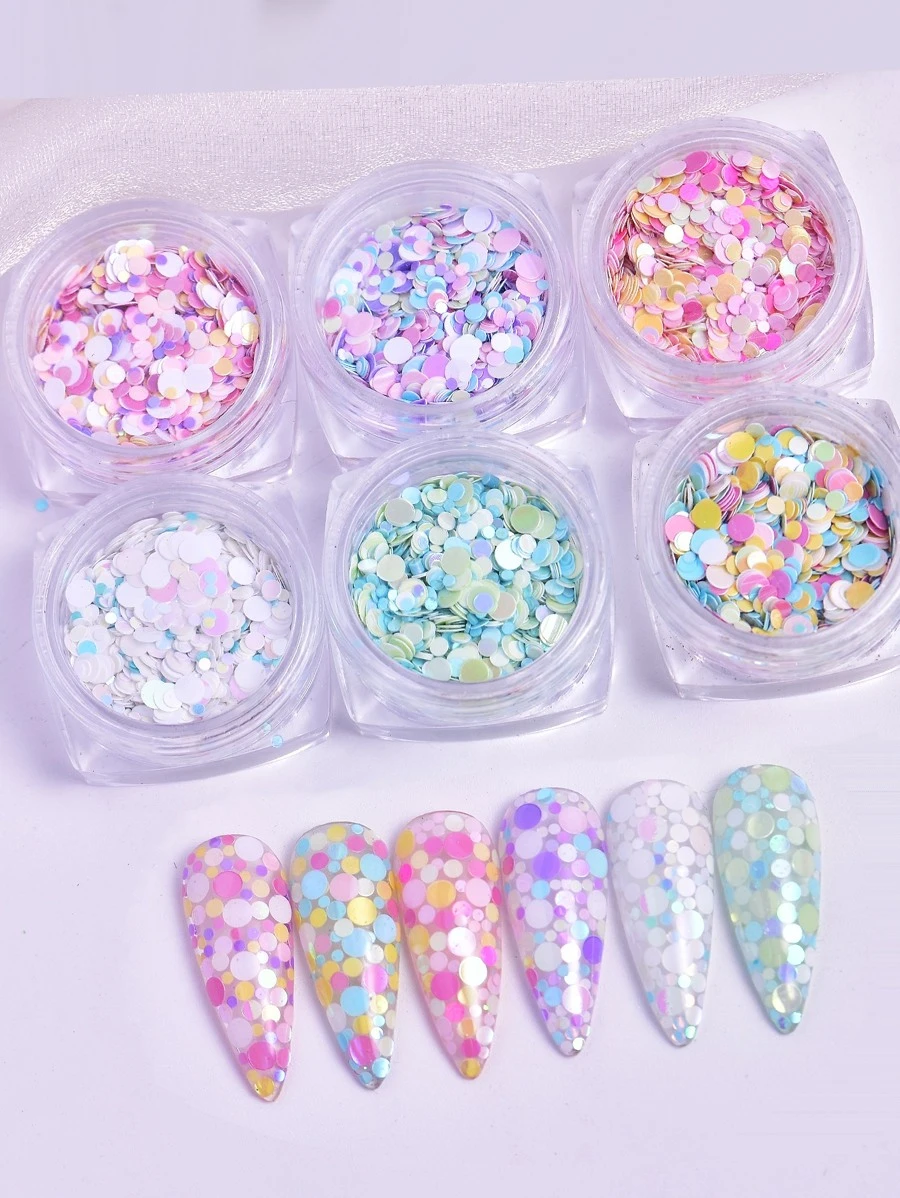 6 hộp nhũ trang trí móng tay hình tròn - Nhiều màu - Xem 1