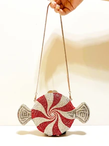 小型鑲嵌水鑽貨物形狀手拿包，閃爍晶瑩晚宴包豪華設計師水鑽手提包，適用於舞會、晚會活動場合，是她最好的禮物選擇 - 彩色 - 查看 8