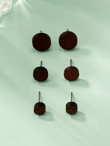Round Stud Earrings - Brown - View 2