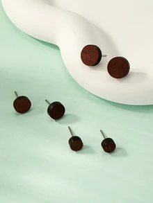 Round Stud Earrings - Brown - View 4