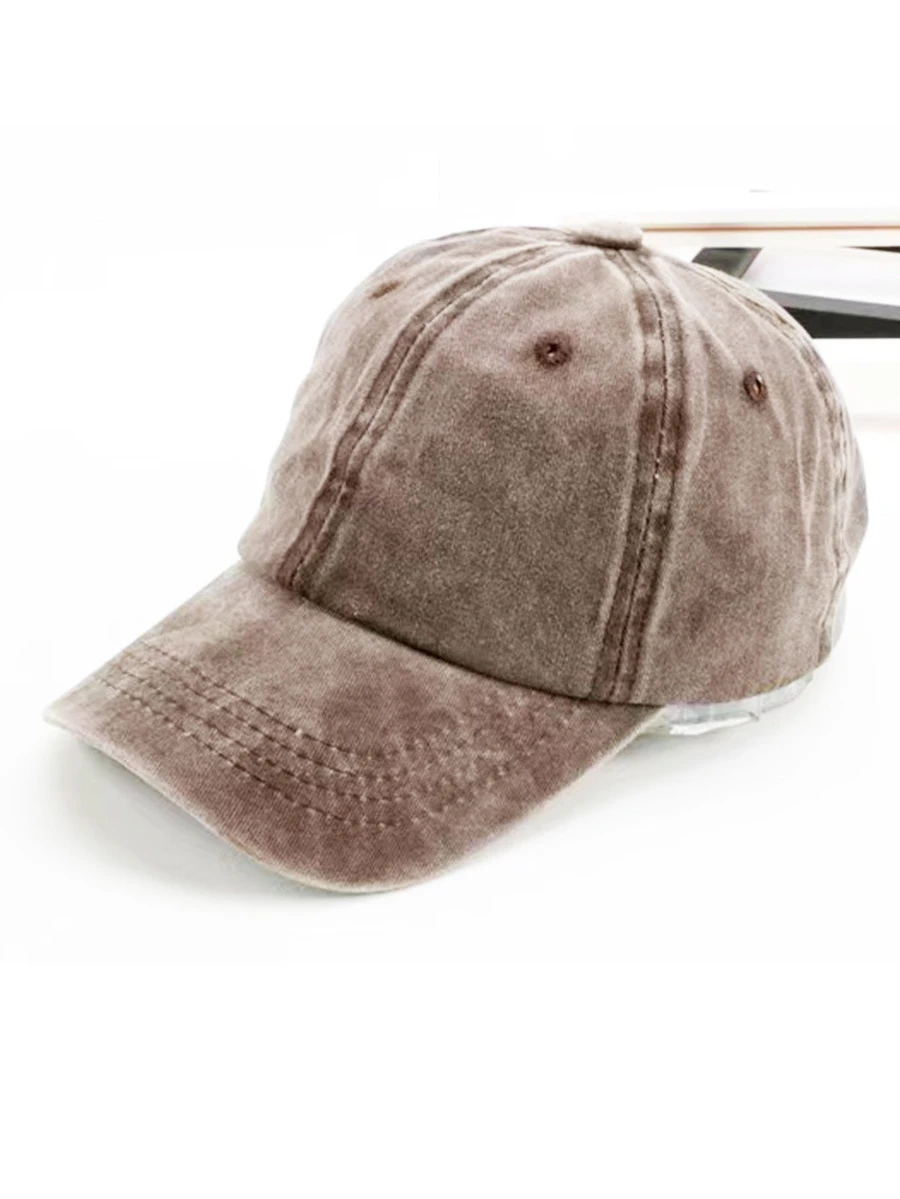 1 Pieza Gorra De Béisbol Vintage Para Hombre Con Color Sólido Y Aspecto Desgastado Para Actividades Al Aire Libre - Café integral - Ver 1