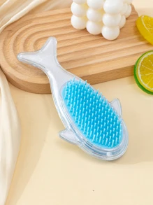 便携式顺发桨刷，1 件亮片装饰鱼形设计儿童梳子 - 藍色 - 查看 2