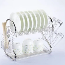 Kitchen Dish Rack Double-Layer Drainage Holder With Multiple Storage Layers For Tableware Collection - Silver - View 2