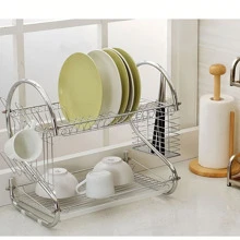 Kitchen Dish Rack Double-Layer Drainage Holder With Multiple Storage Layers For Tableware Collection - Silver - View 3