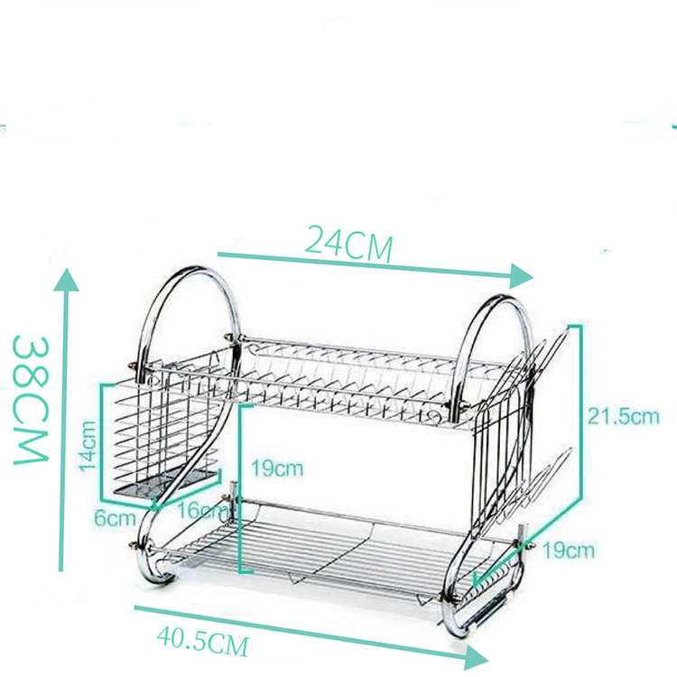 Kitchen Dish Rack Double-Layer Drainage Holder With Multiple Storage Layers For Tableware Collection - Silver - View 5