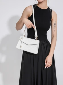 新款白色復古針織質感紋理女士手提包肩膀和斜挎包 - 白色 - 查看 3