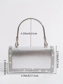 Túi cầm tay buổi tối Túi xách nữ bằng da Pu được trang trí bằng kim cương giả, Dây đeo chuỗi vàng có thể tháo rời để đeo vai hoặc đeo chéo - Bạc - Xem 4