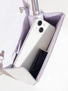 Túi cầm tay buổi tối Túi xách nữ bằng da Pu được trang trí bằng kim cương giả, Dây đeo chuỗi vàng có thể tháo rời để đeo vai hoặc đeo chéo - Bạc - Xem 8